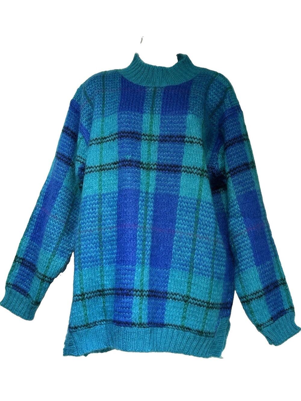 ROBINSONS 90's Oversized Mohair & Acrylic plaid crew neck sweater M